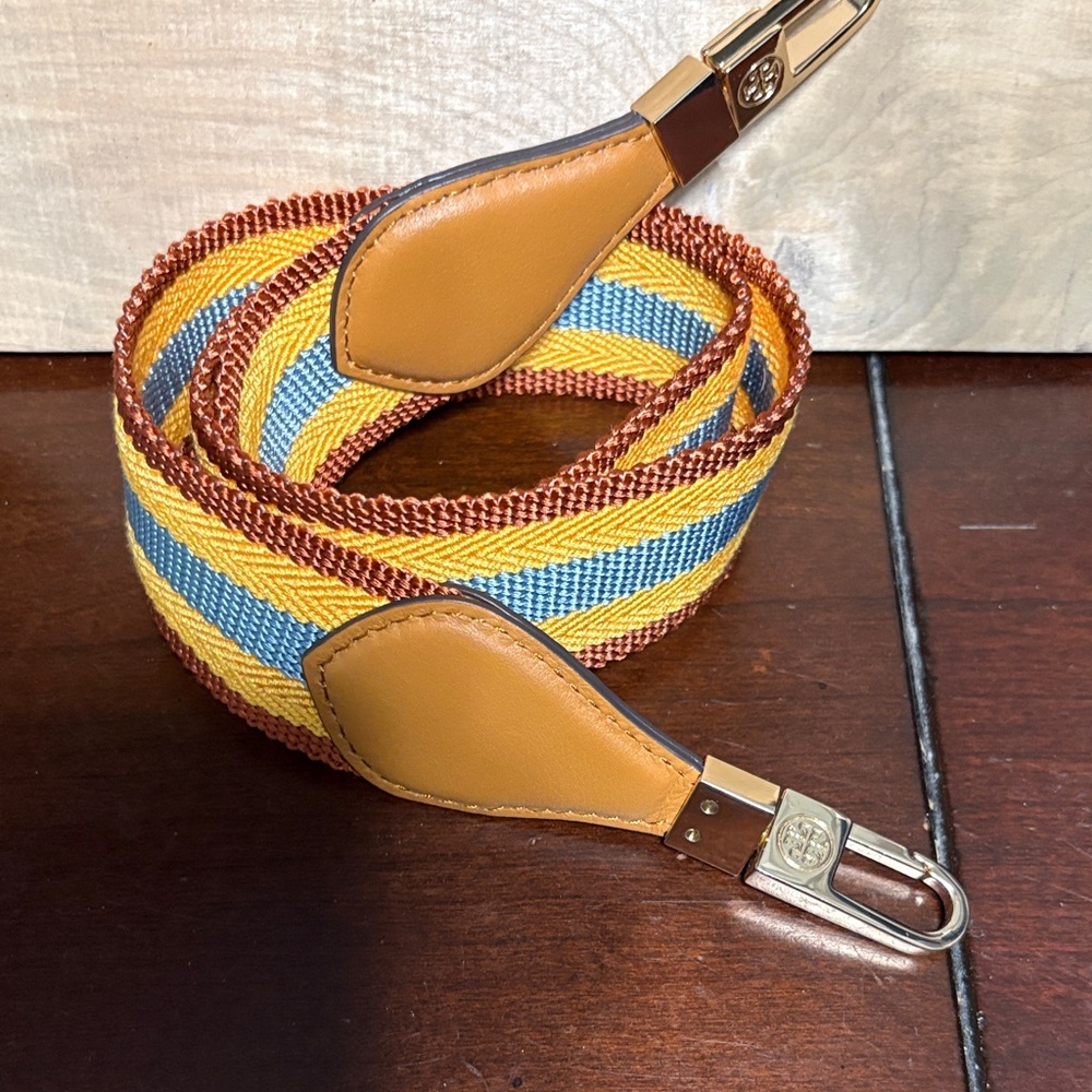 Tory Burch Multicolor Woven Strap with Tan Leather 31in